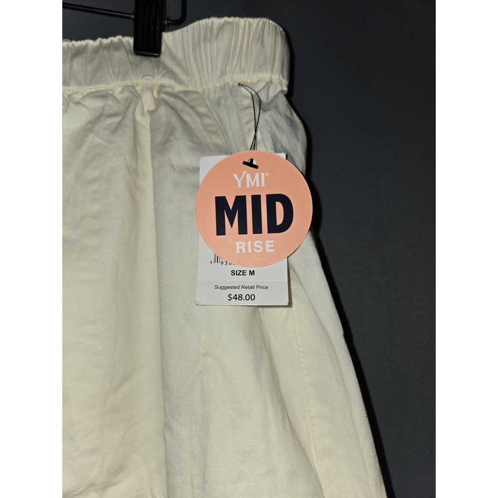 YMI Womens Mid Rise Cargo Pants Off White Cream Utility Drawstring‎ New Size M - Picture 4 of 4